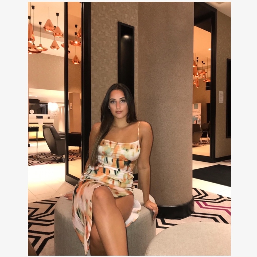 Satin Spotted Print Cami Dress High Slit - Picture 11 of 13